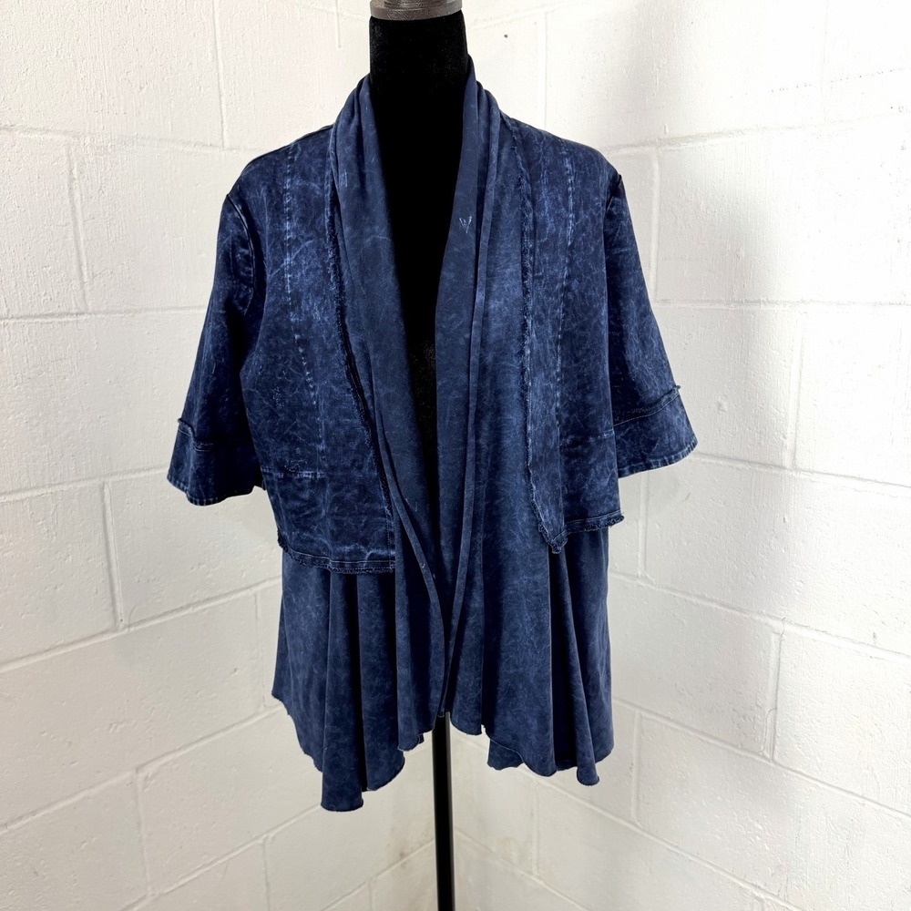 Testimony Los Angeles Open Front Jacket SZ M Indigo Mineral Wash Lagenlook BoHo